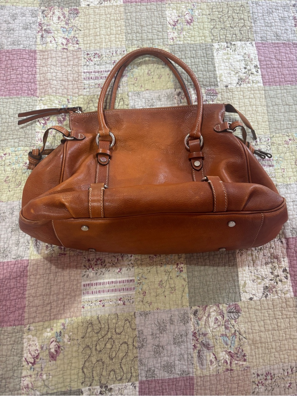 Structured Leather Satchel in Cognac Brown